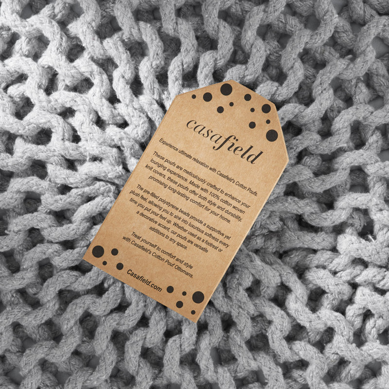  Casafield Round Pouf Ottoman, Cotton Knit Upholstered Footrest - Light Gray, Light Gray