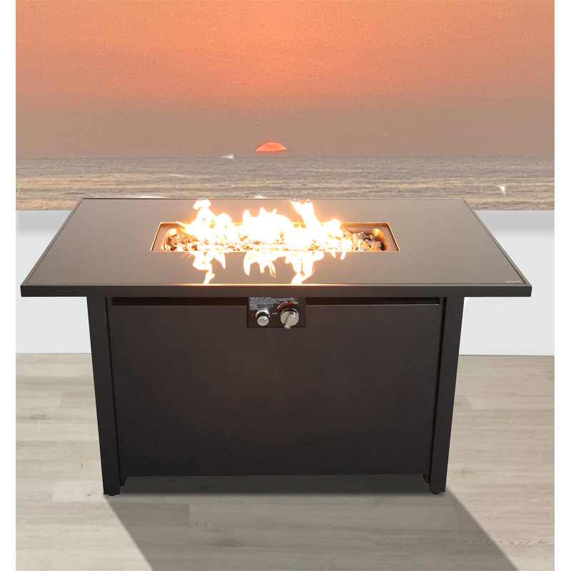25'' H X 42'' W Steel Outdoor Fire Pit Table With Lid