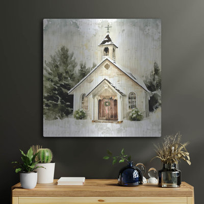 'Country Church At Christmas 1' by Nicole DeCamp Metal Wall Art