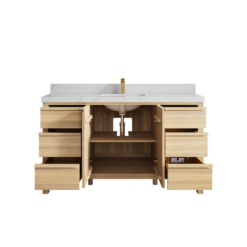 Elizabeth Oak 60 In. W X 22 In. D Single Sink Bathroom Vanity With 2 In. Quartz, Calacatta Sienna