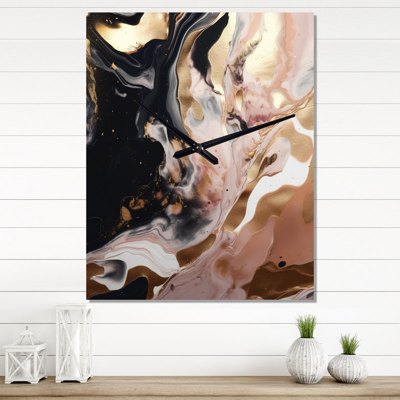 Jakavious - Horloge murale moderne en marbre abstrait, H 32 po x l 16 po x P 1 po