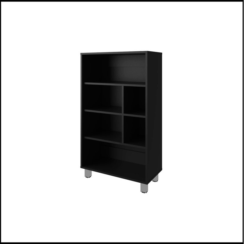 Stylish Black Bookcase with Six Spacious Shelves for Enhanced Storage and Display, Perfect for Modern Interiors., Black