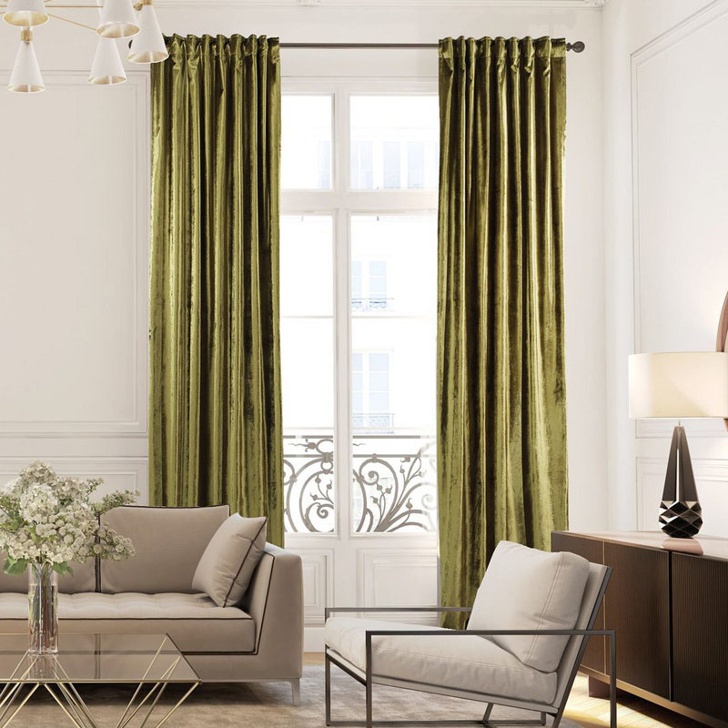 Extra Long & Extra Wide Shiny Velvet Curtain Panel (customized), 140cm Width x 200cm Drop, Limone