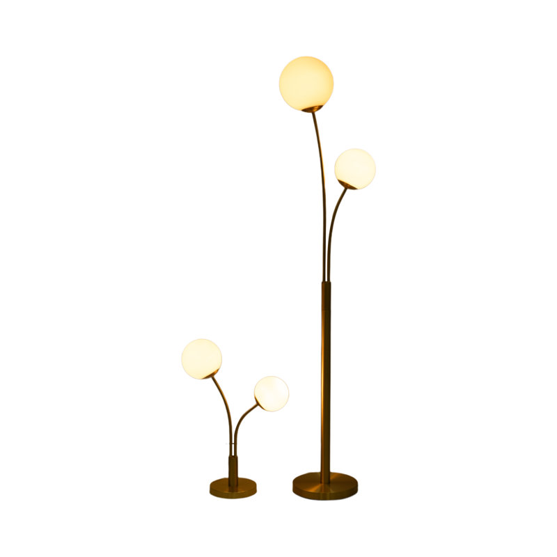 Amandsberg Modern Glam Set Of 2 Metal Double Globe Table & Floor Lamp, Gold, - 15" x 11" x 64"