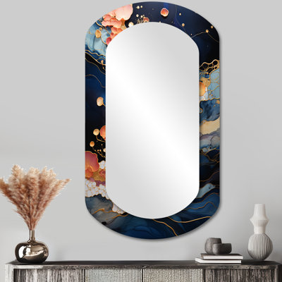 Dey Pink and blue swirling fluid painting I - Abstract Painting Cylinder Large Wall Mirror, Pink Asymmetrical Decorative Mirror, Printed Metal Art