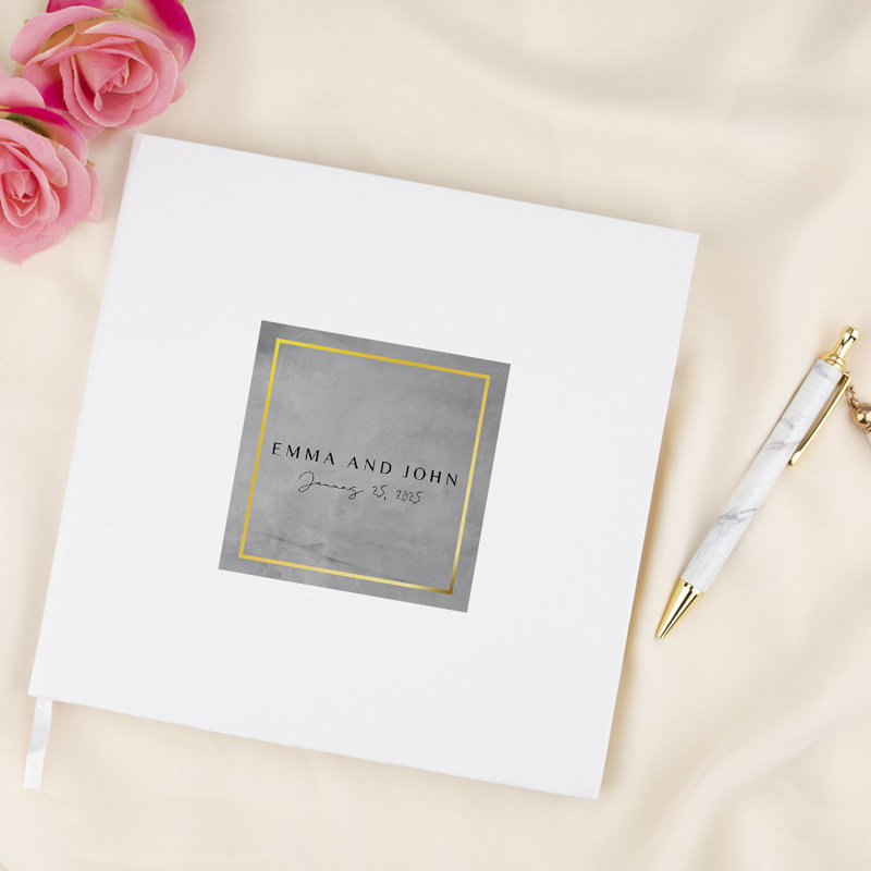 Livre d'or de mariage personnalisé, béton avec or blanc, Oui