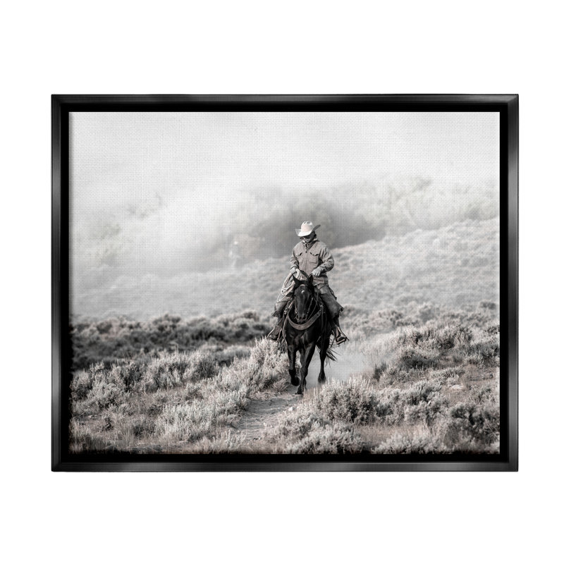 «Cowboy On Horse Country Plains» par Danita Delimont, photographie, Cadre flottant noir de jais, H 25 po x l 31 po x P 1,7 po