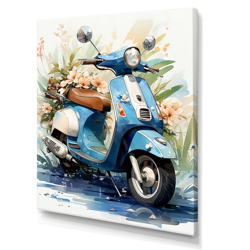 Bleu, scooter côtier, croiseur II, art mural de salon, H 20 po x l 12 po x P 1 po, Toile tendue