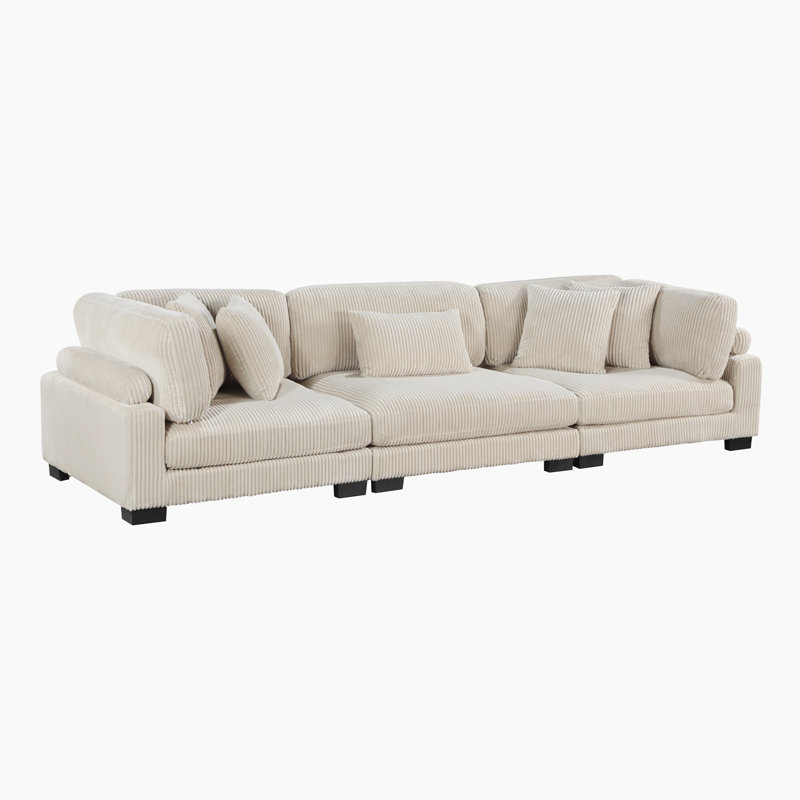 Brinsley 135" Modern Modular Sofa with Corduroy Fabric, Adjustable Backrest, 5 Pillows, Beige Corduroy