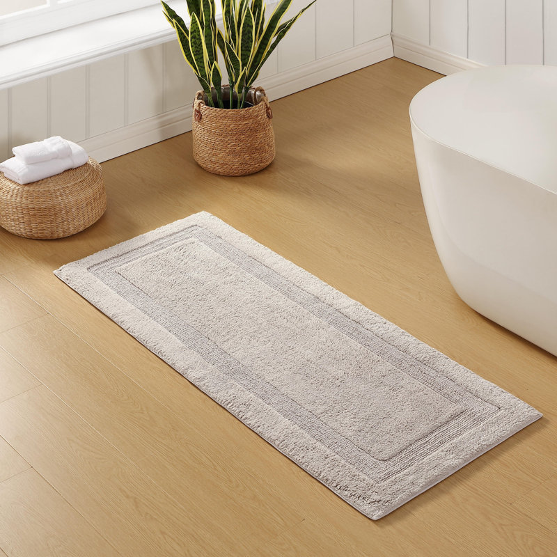 Tommy Bahama Long Branch Solid Cotton Reversible Bath Rug, 60 x 24, Gray