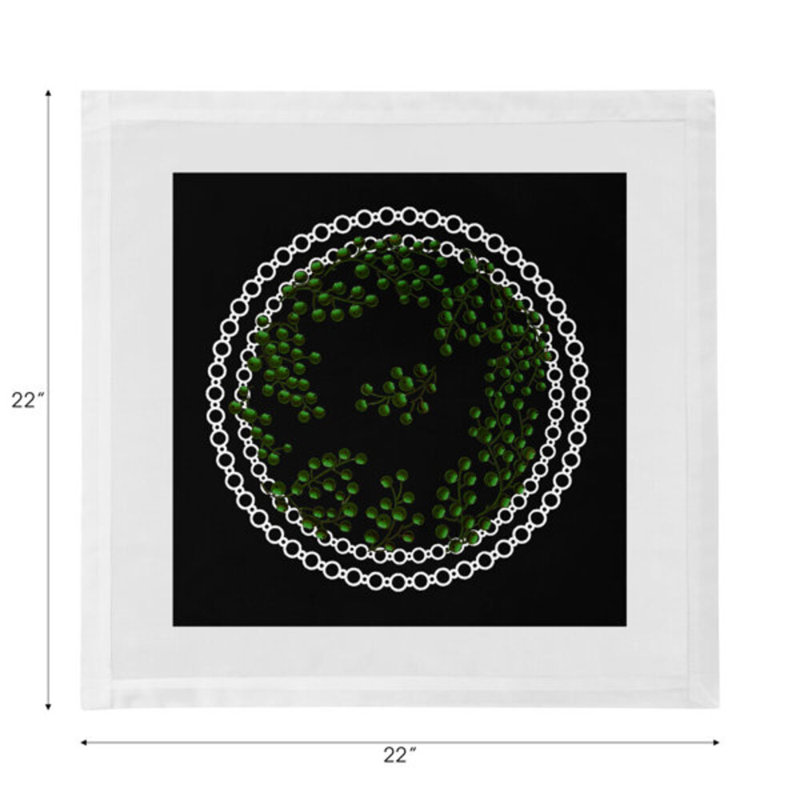 Christmas Berries Cotton Blend Square Napkins, Green Black