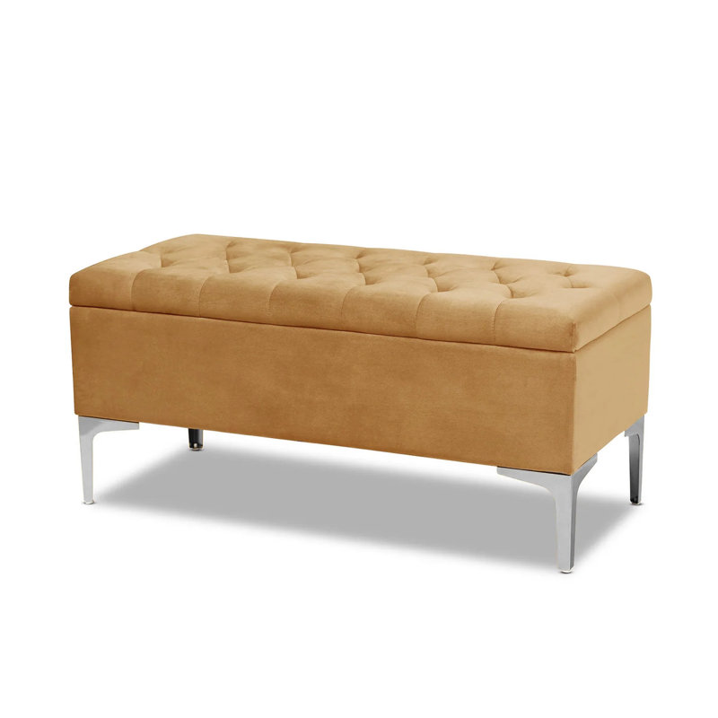 Modena Wide Velvet Tufted Rectangle Ottoman Storage Bench with Legs, Upholstered Multi-Function Footstool Bench for Living Room & Bedroom