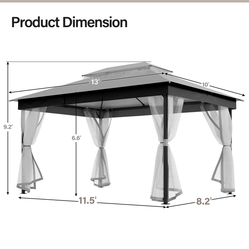 LAUSAINT HOME Outdoor Patio Gazebo 10'x13', Gray