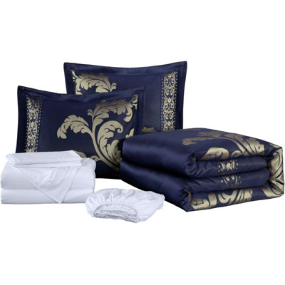 Valor 7-Piece Bed in a Bag Jacquard Floral Comforter Set with Sheets