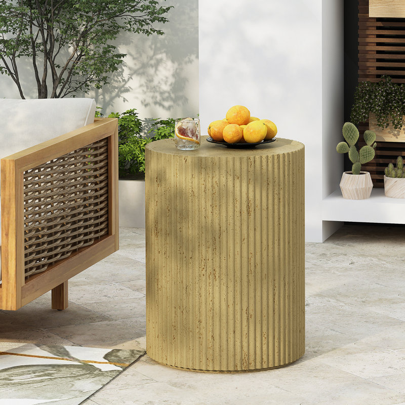 Table d'appoint cylindrique MGO, texture semblable au bois, couleur brun antique