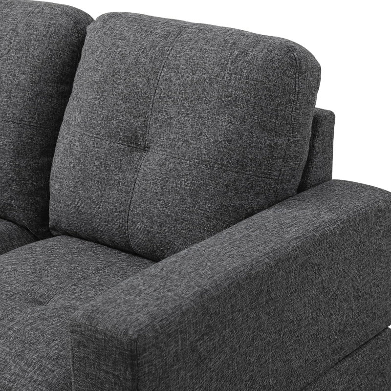Canapé modulaire rembourré 3 pièces Quinnes, Lin gris foncé, Accoudoir à droite (vu de face)