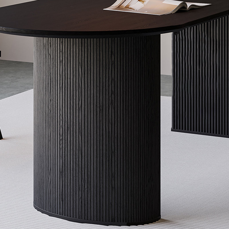 Black Oval Solid Wood Dining Table, 29.53"H x 78.74"L x 31.5"W