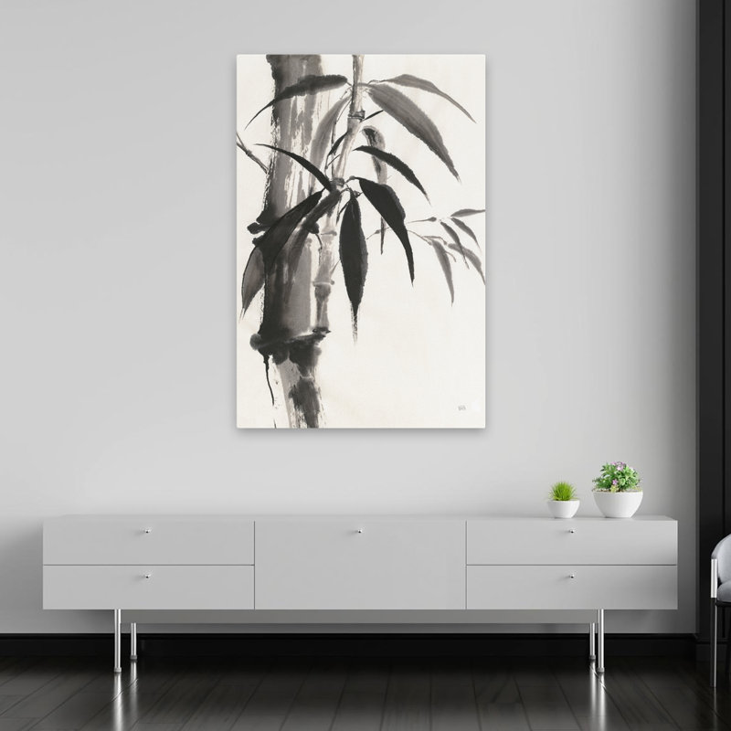Sumi Bamboo Crop - bambou asiatique, branche noire, art, H 60 po x l 40 po