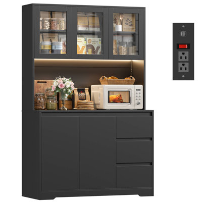 Satavia 70.9'' Kitchen Pantry with LED Lights and Charging Station, Microwave Shelf