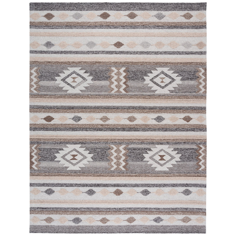 Tapis brun / gris en laine touffeté à la main Wakeisha, Rectangle 8 pi x 10 pi