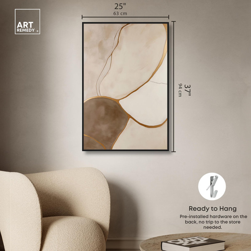 «Taupe Terrain I», art abstrait élégant par , Cadre flottant noir, H 37 po x l 25 po