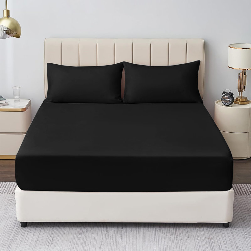 Mieasha Microfiber Plain Weave Fitted Sheet, Black, Double (4'6)