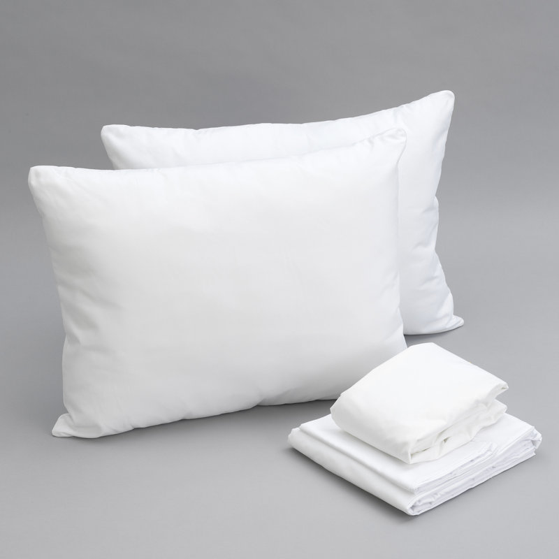 Collection de literie pour très grand lit - 2 coussins, drap en microfibre douce, housse de protection pour matelas. Protège contre les déversements, les punaises de lit, etc. Oreillers avec housses amovibles. Feuilles blanches lisses