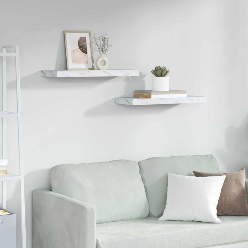 Floating Shelf, White Marble, 4cm H x 60cm W x 23.5cm D
