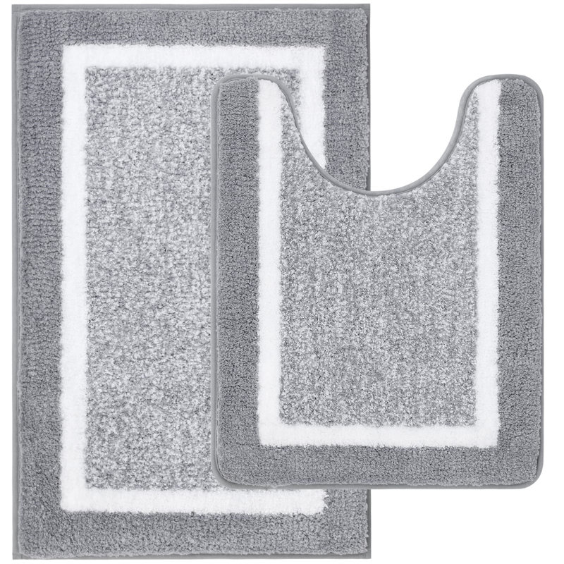 Rectangle Bath Mat, White;Grey