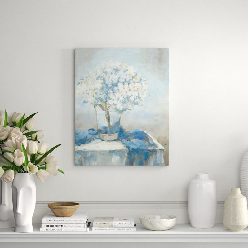 The Vase In Blue Painting by Sara Brown, Glass Coat, 38" H x 30" W x 1.5" D