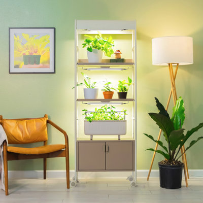 66.3" Tall 4 Tiered Indoor Metal Plant Stand with Cabinet