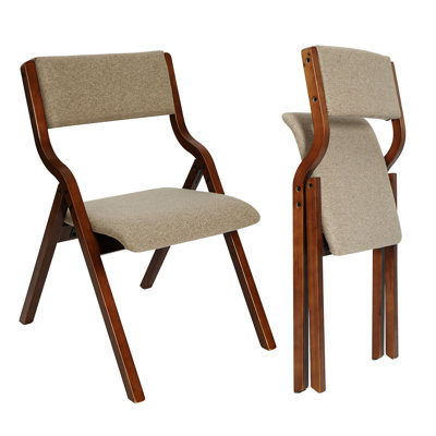 Ensemble de 2 chaises pliantes rembourrées Red Barrel Studio® avec structure en bois massif, chaise en tissu empilable et assemblé, noyer et café clair