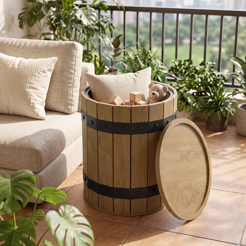 Table d'appoint ronde tonneau avec rangement caché, Light Brown