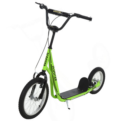 Trottinette Aosom Youth, trottinette pour adolescents, guidon réglable pour enfants de 5 ans et plus avec roues gonflables à double freins à l'avant et à l'arrière de 12 po de 12 po, vert