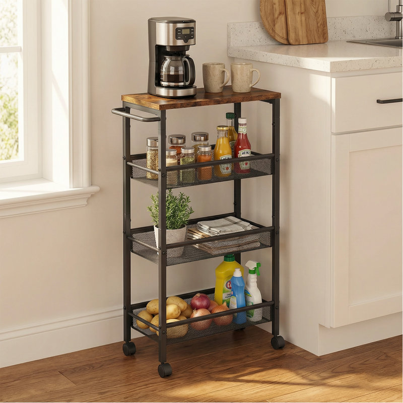 Rolling Storage Cart, 30.3" H x 17.9" W x 8.7" D, Rustic Brown/Classic Black