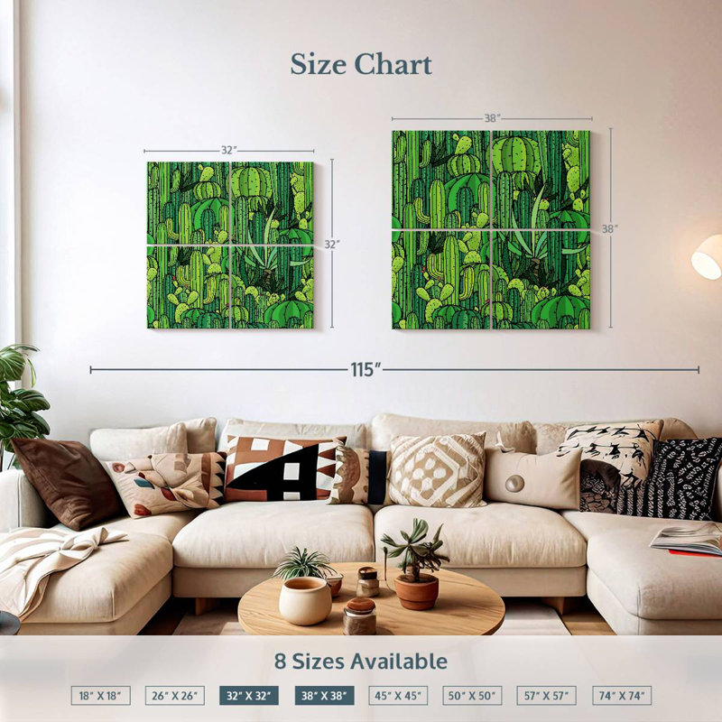 Harnek Green Cactus Pattern, 32" H x 32" W