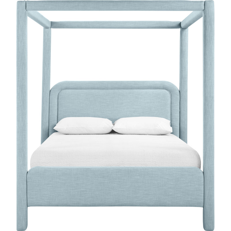 Salina Linen Textured Fabric Upholstered Bed, Light Blue Linen Textured Fabric, Queen
