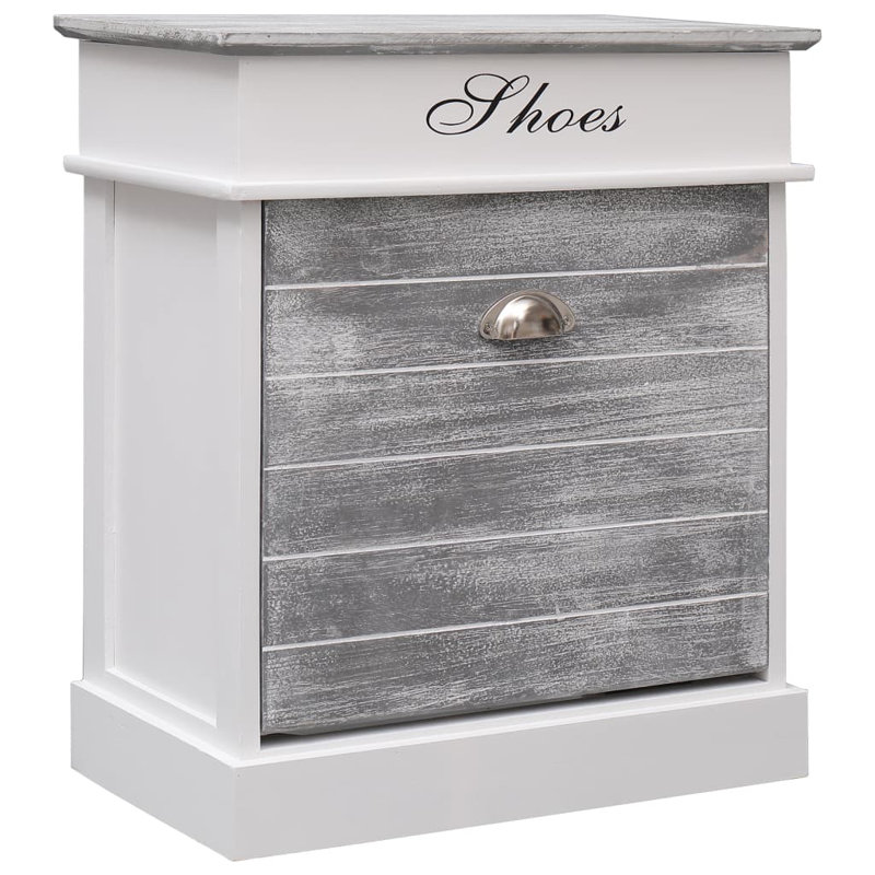 2 Pair Solid Wood Flip Down Shoe Storage, Grey/White