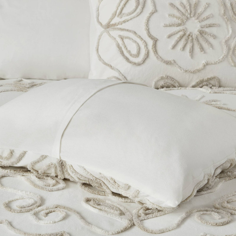 Ivory and Taupe Cotton Chenille King/Cal King Duvet Cover Set
