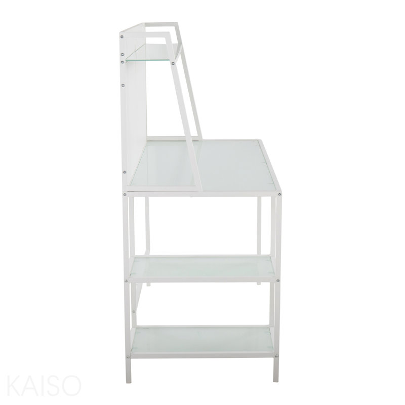 Bureau contemporain Tier en métal blanc et verre givré