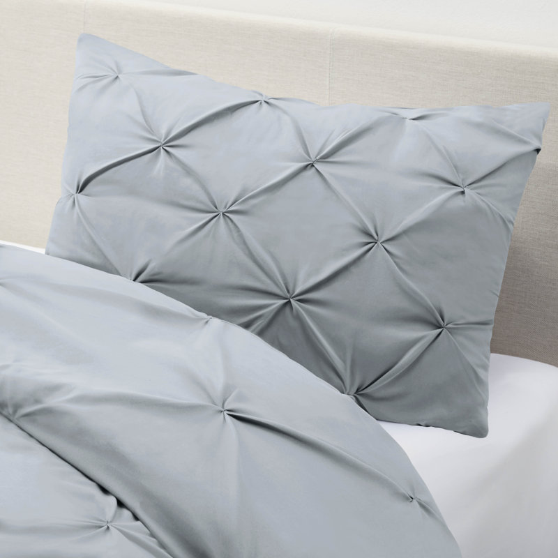Double Brushed Pleated Duvet Cover Set, Twin Duvet Cover + 1 Standard Pillowcase, Steel Blue