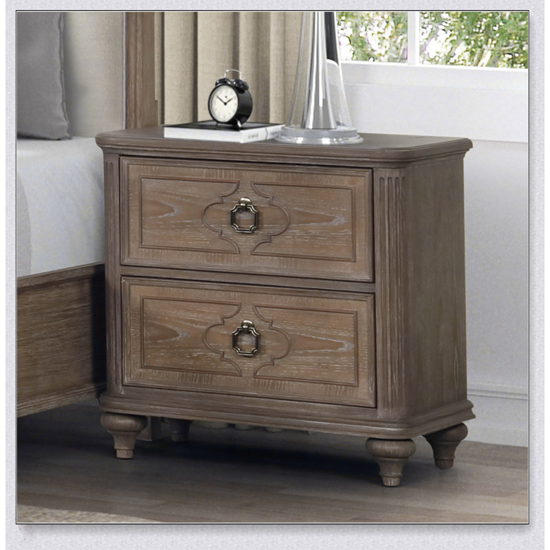 Table de chevet simple en bois massif avec placage de chêne rustique simple avec USB-A et USB-C