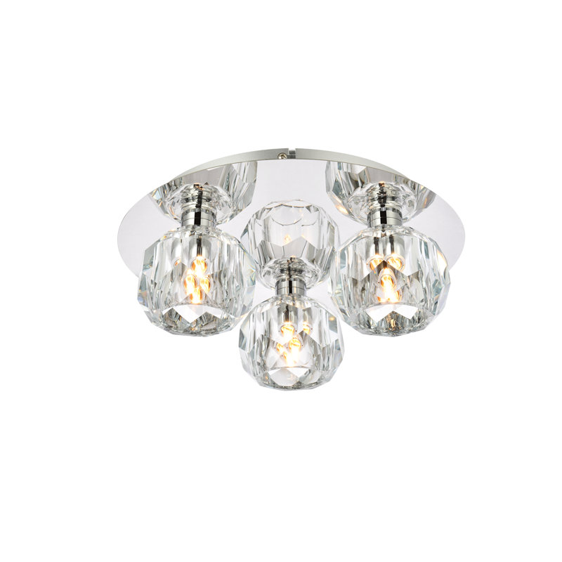 Plafonnier encastré en cristal Whitchurch, Chrome, 3 lumières, H 4 po x l 12 po x P 12 po