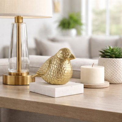 Decorative Small Bird Figurine Statue For Home Decor - Stylish Decorative Object Sculpture For Office, Tabletop, And Living Room Decoration - 6", Gold & White