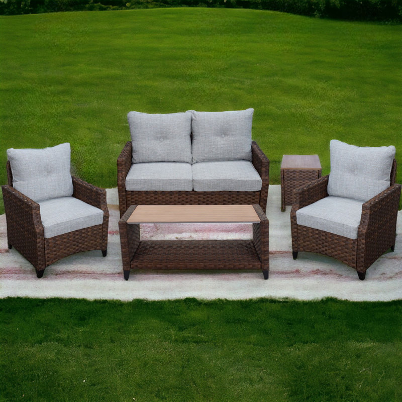 Wicker 4 - Person Patio Conversation Set with Cushions