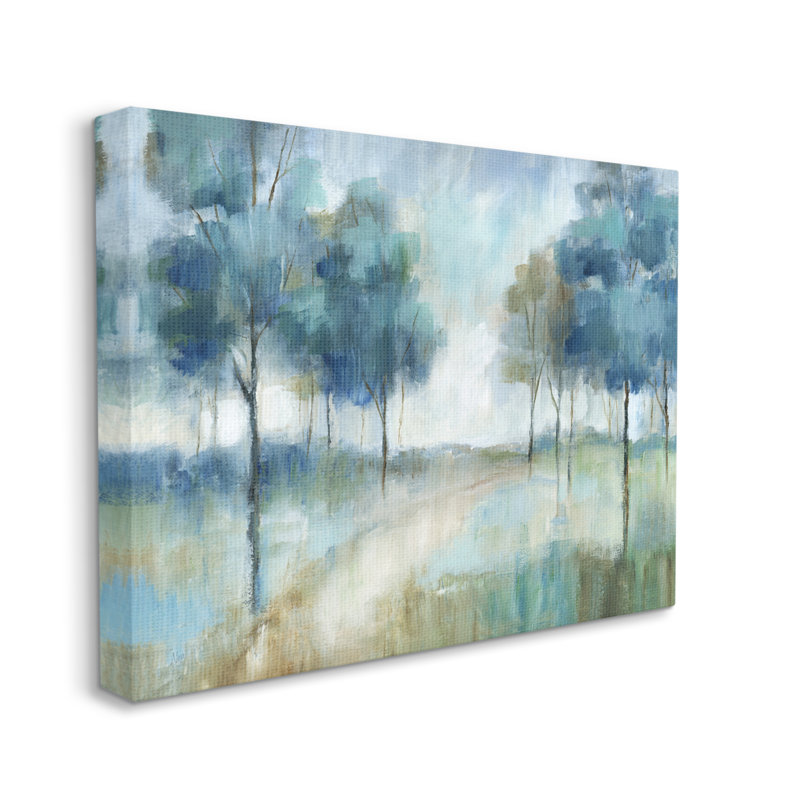 Abstract Blue Woodland Path Trees Canvas Wall Art