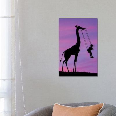 Giraffe And Swing by Abdullah Evindar - Wrapped Canvas Print