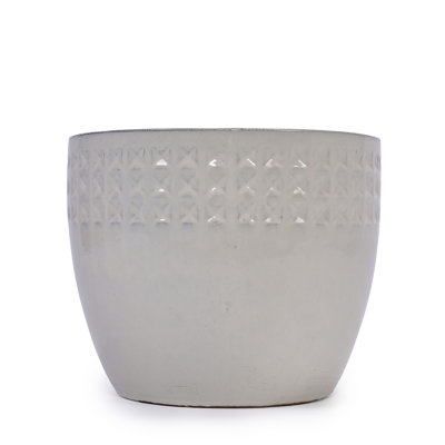 3 - Piece Ancient White Glossy Ceramic Flowerpot , Ideal For Indoor And Outdoor Use, All Weather Planters With Drainage Hole, 15" X 12.6 Planter Of 3, Heat , Patio Windowsill, Built In To Root Health,