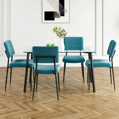 Modern Simple Table With A Glass Table And Four Chairs. Transparent Tempered Glass Countertop, Black Metal Legs, Suitable For Kitchen Living Room Dining Room (Set Of 5)