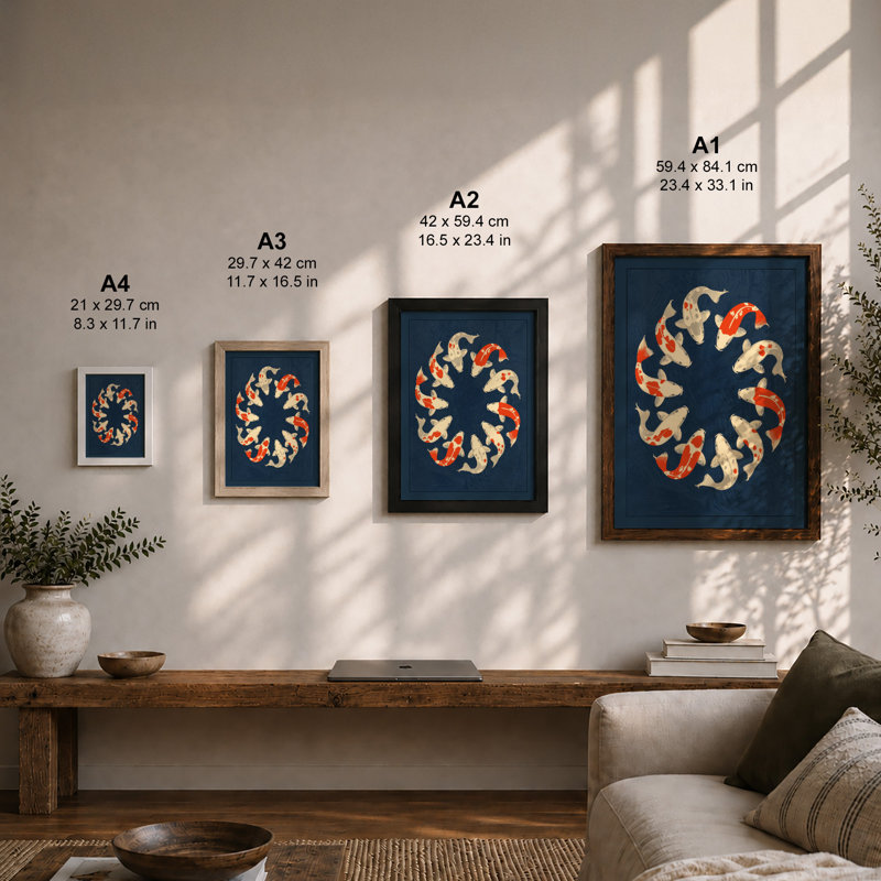Koi Circle Japandi - Framed Print, A4 - 29.7 x 21.0 cm, White